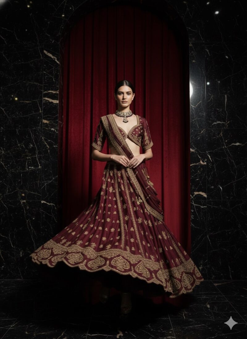 Antique Gold Maroon Lehenga