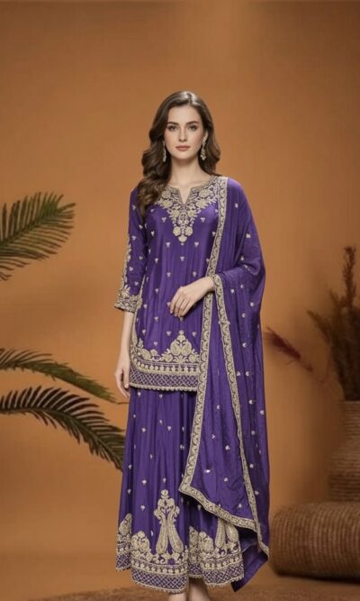 Amethyst Gold Handwork Sharara Suit