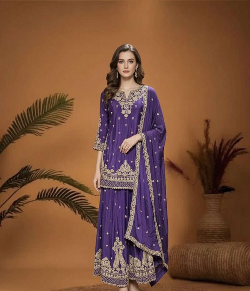Amethyst Gold Handwork Sharara Suit