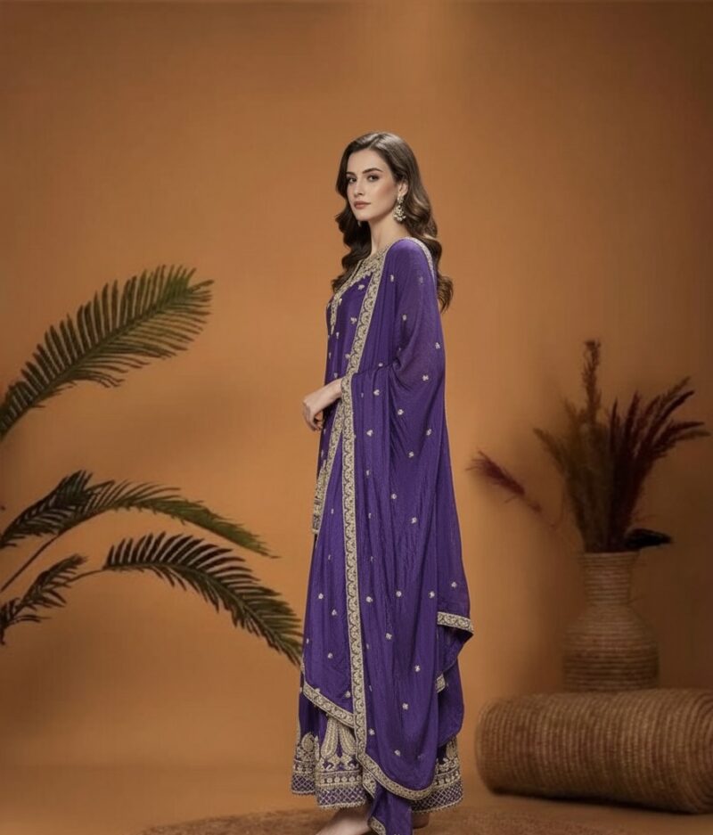 Amethyst Gold Handwork Sharara Suit