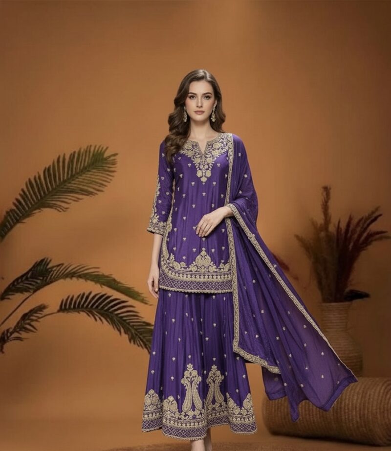 Amethyst Gold Handwork Sharara Suit
