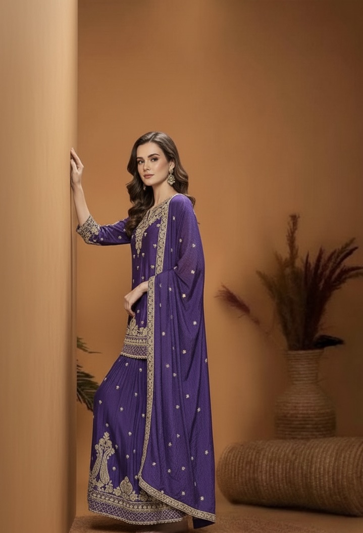 Amethyst Gold Handwork Sharara Suit