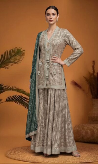 Regal Sage Kurta Skirt Set
