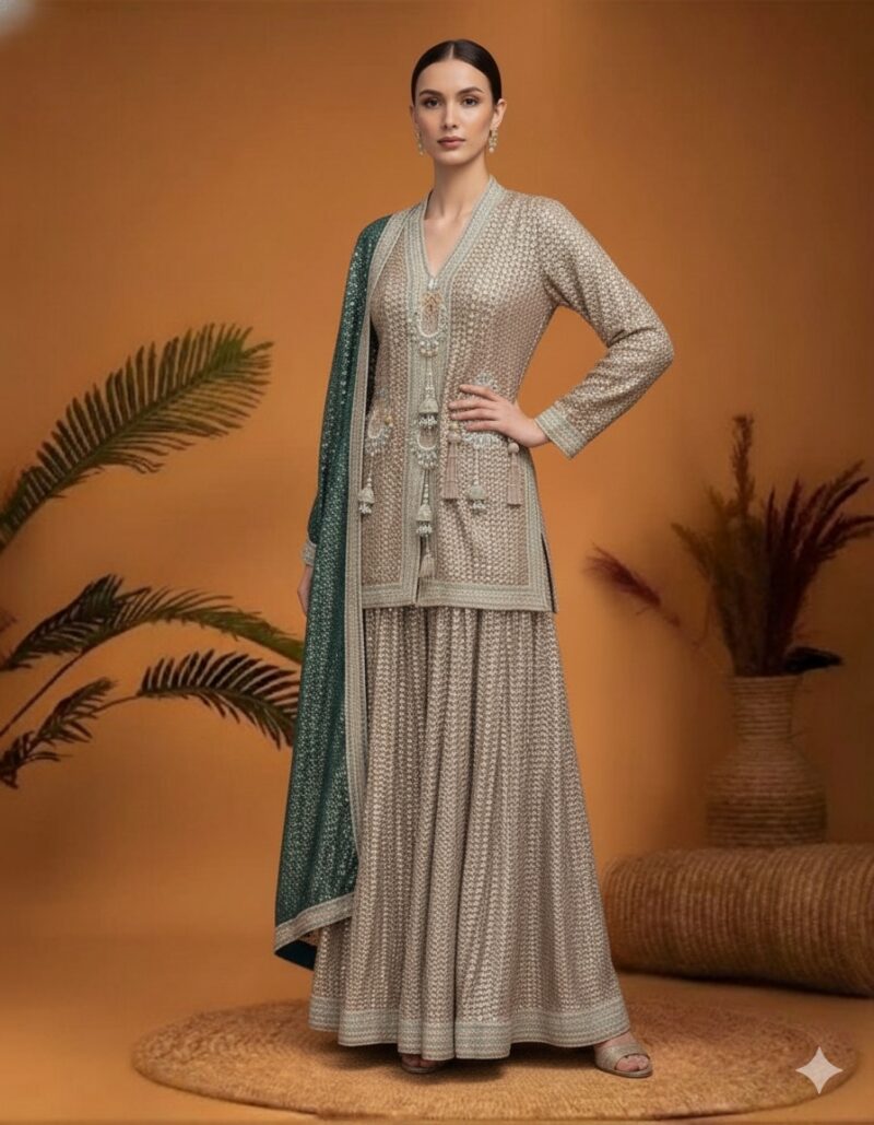 Regal Sage Kurta Skirt Set