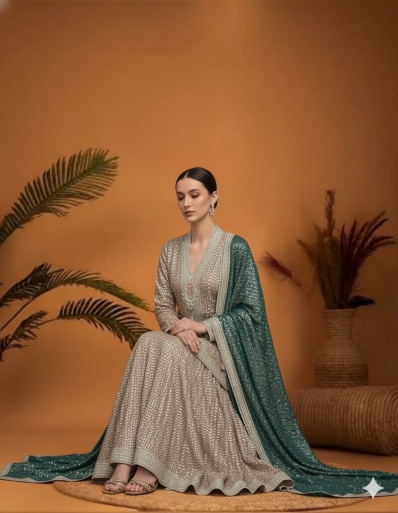 Regal Sage Kurta Skirt Set