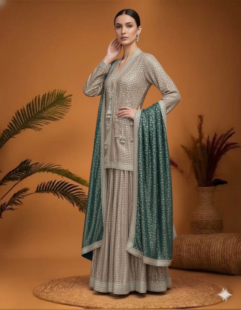 Regal Sage Kurta Skirt Set