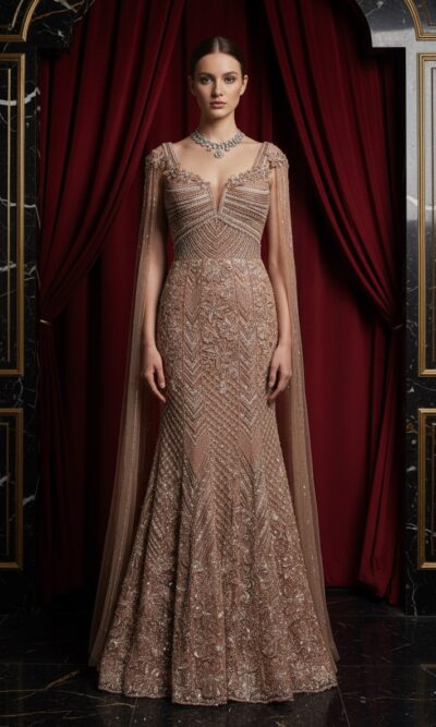 Rose Gold Crystal Embellished Gown
