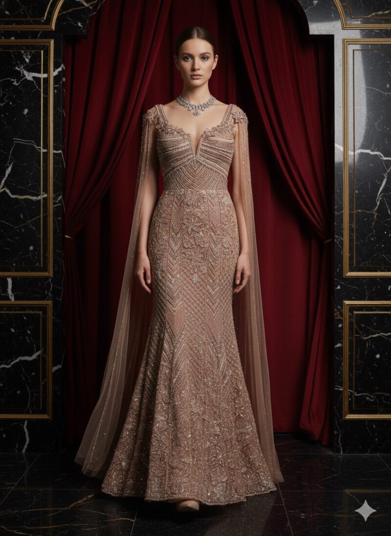 Rose Gold Crystal Embellished Gown
