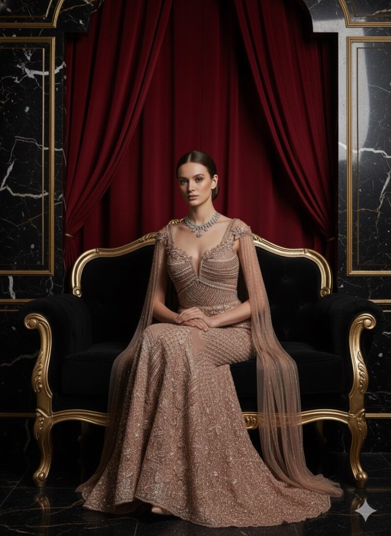 Rose Gold Crystal Embellished Gown