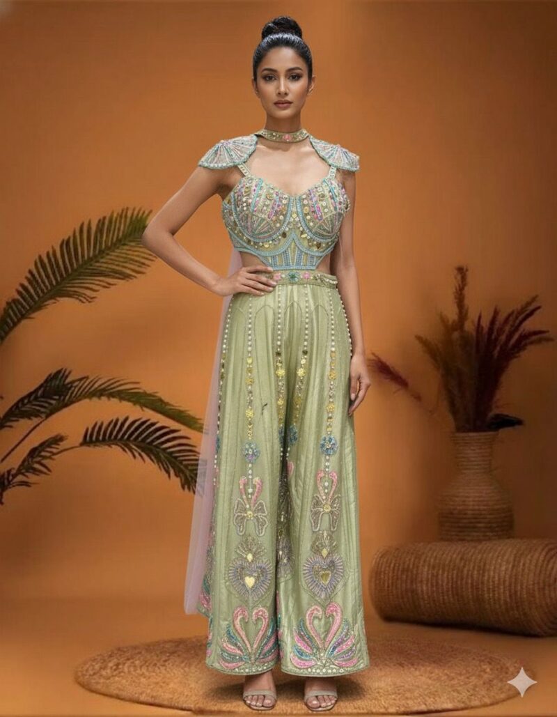 Pistachio Embroidered Indo Western Jumpsuit