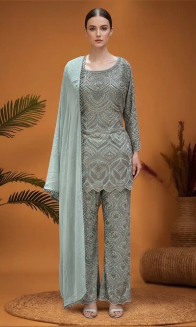 Pastel Mint Whisper Embroidered Suit