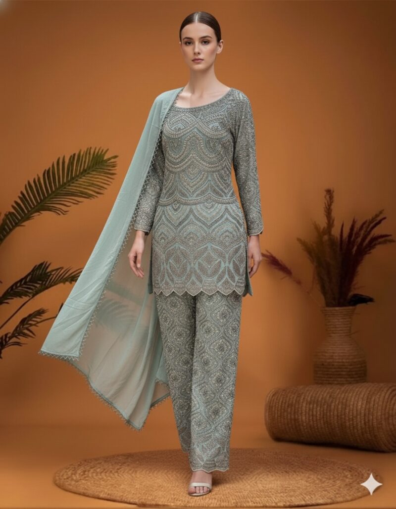 Pastel Mint Whisper Embroidered Suit