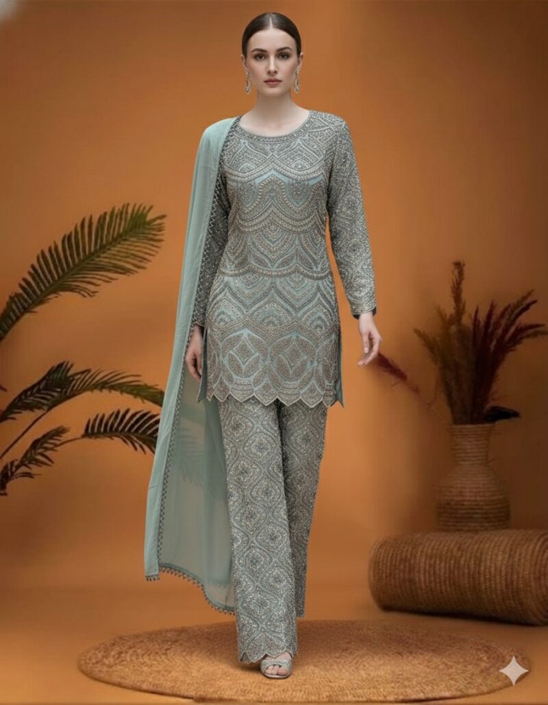 Pastel Mint Whisper Embroidered Suit