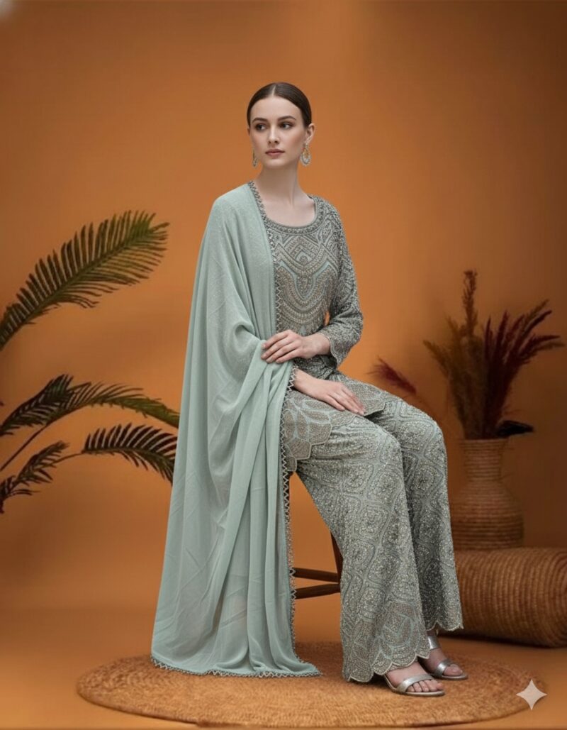 Pastel Mint Whisper Embroidered Suit