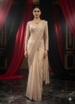 Pearl Peach Veil Handcrafted Saree