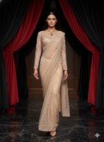 Pearl Peach Veil Handcrafted Saree