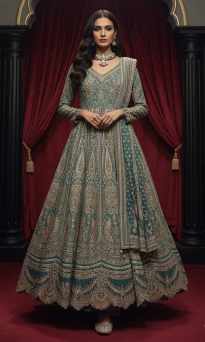 Teal Majesty Anarkali Ensemble