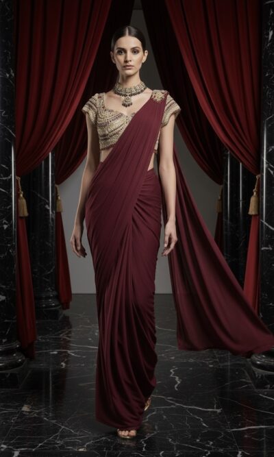 Wine Regal Drape Saree