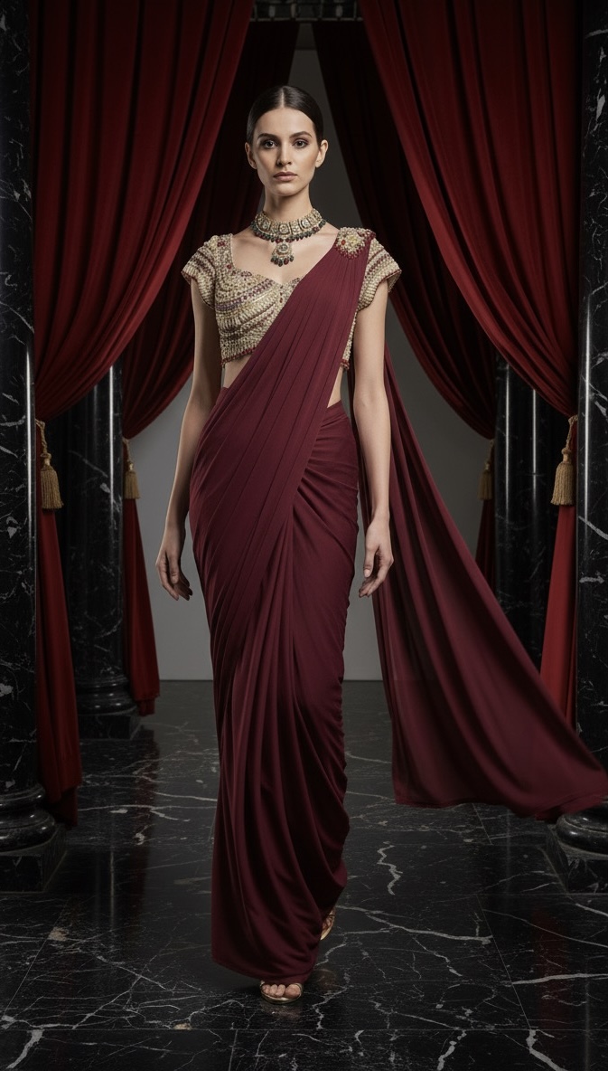 Wine Regal Drape Saree