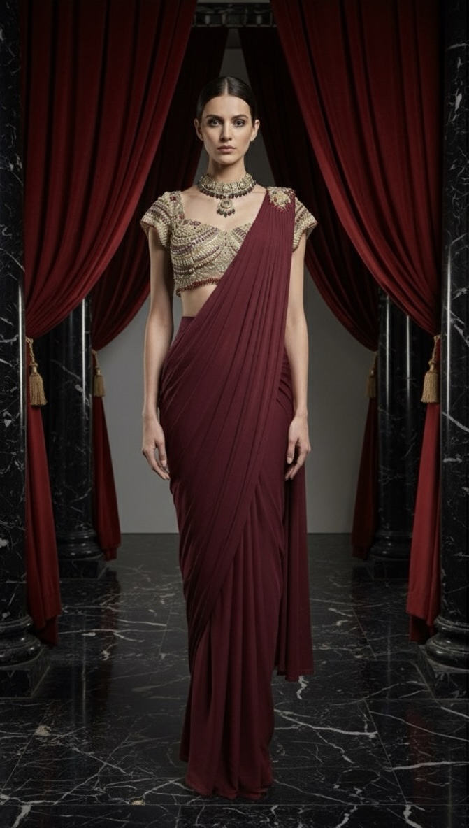 Wine Regal Drape Saree