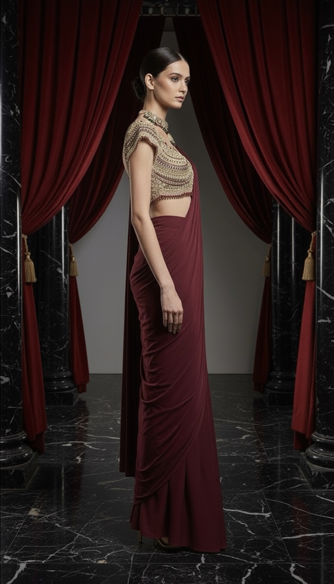 Wine Regal Drape Saree