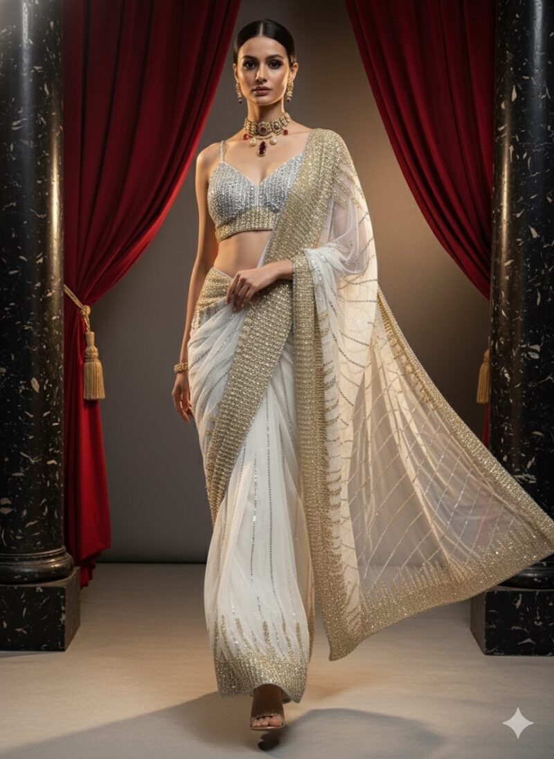 Ivory Luxe Sequin Saree