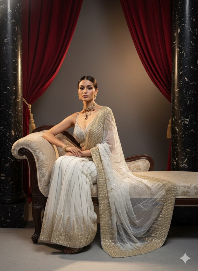 Ivory Luxe Sequin Saree