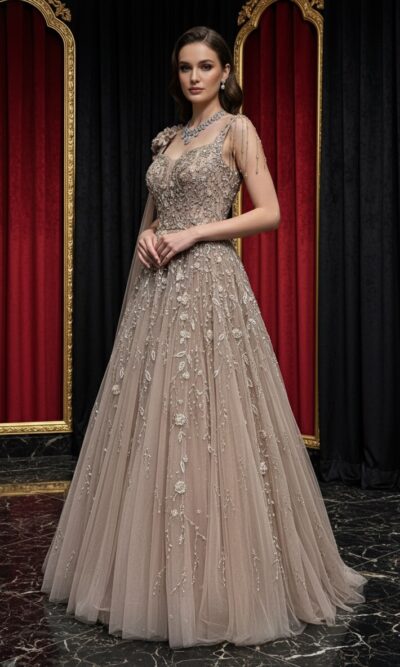 Crystal Mist Champagne Gown