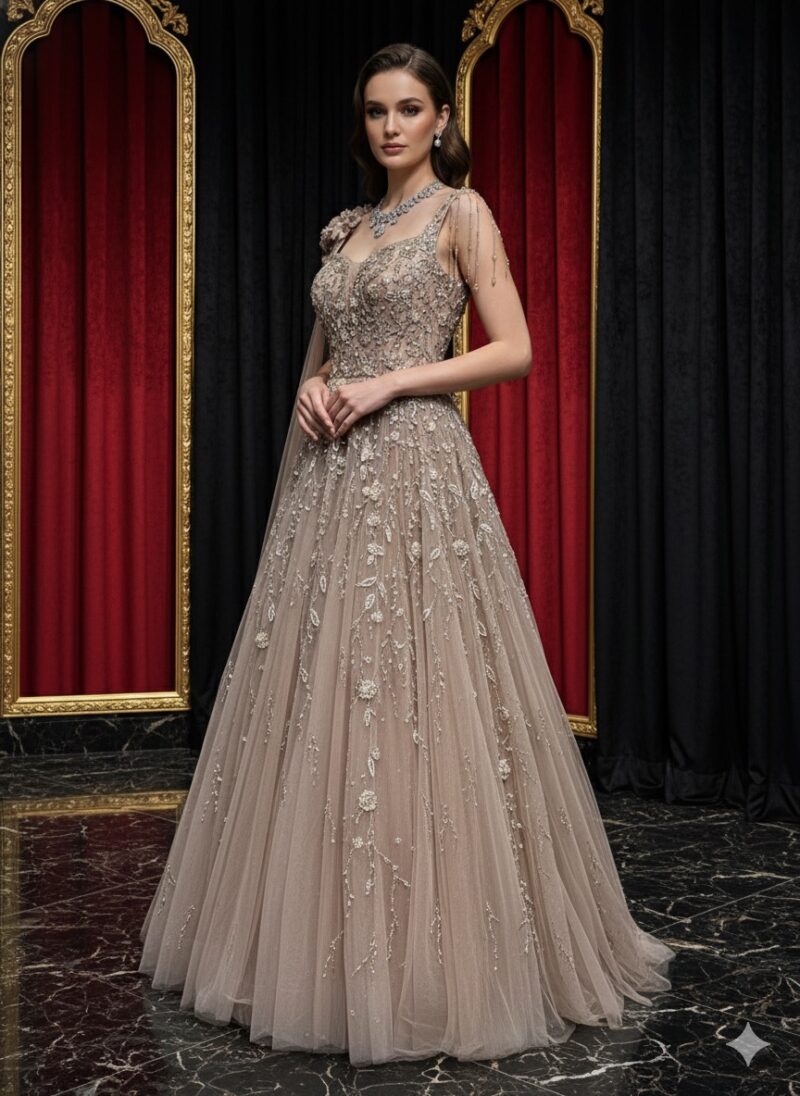 Crystal Mist Champagne Gown