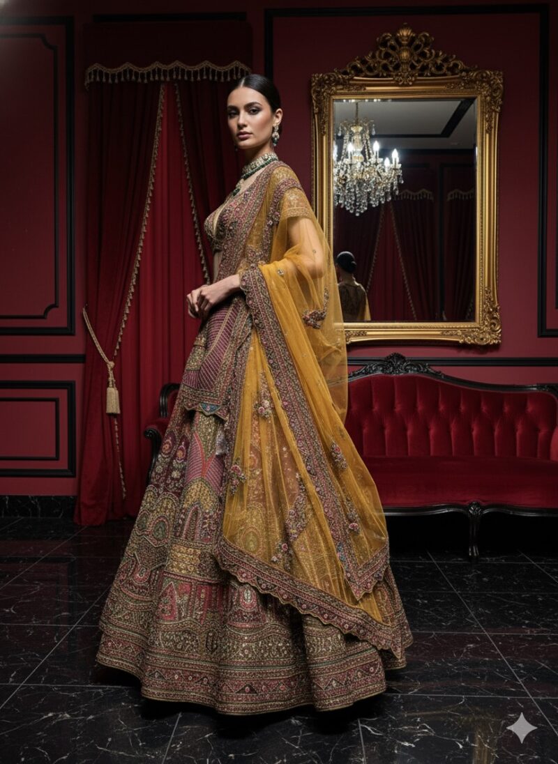 Mustard Rouge Golden Heritage Lehenga