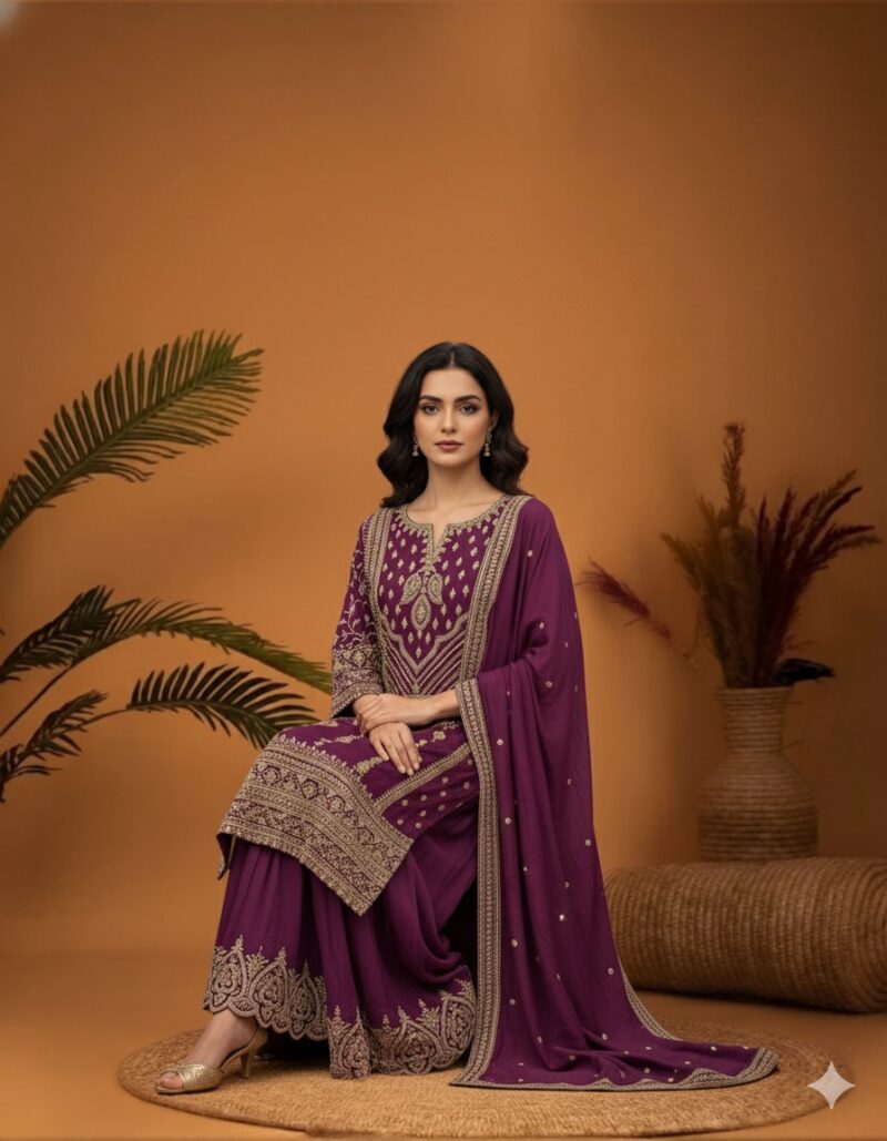 Plum Majesty Embroidered Suit