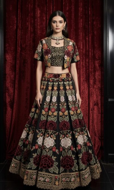 Midnight Garden Fusion Embroidered Lehenga