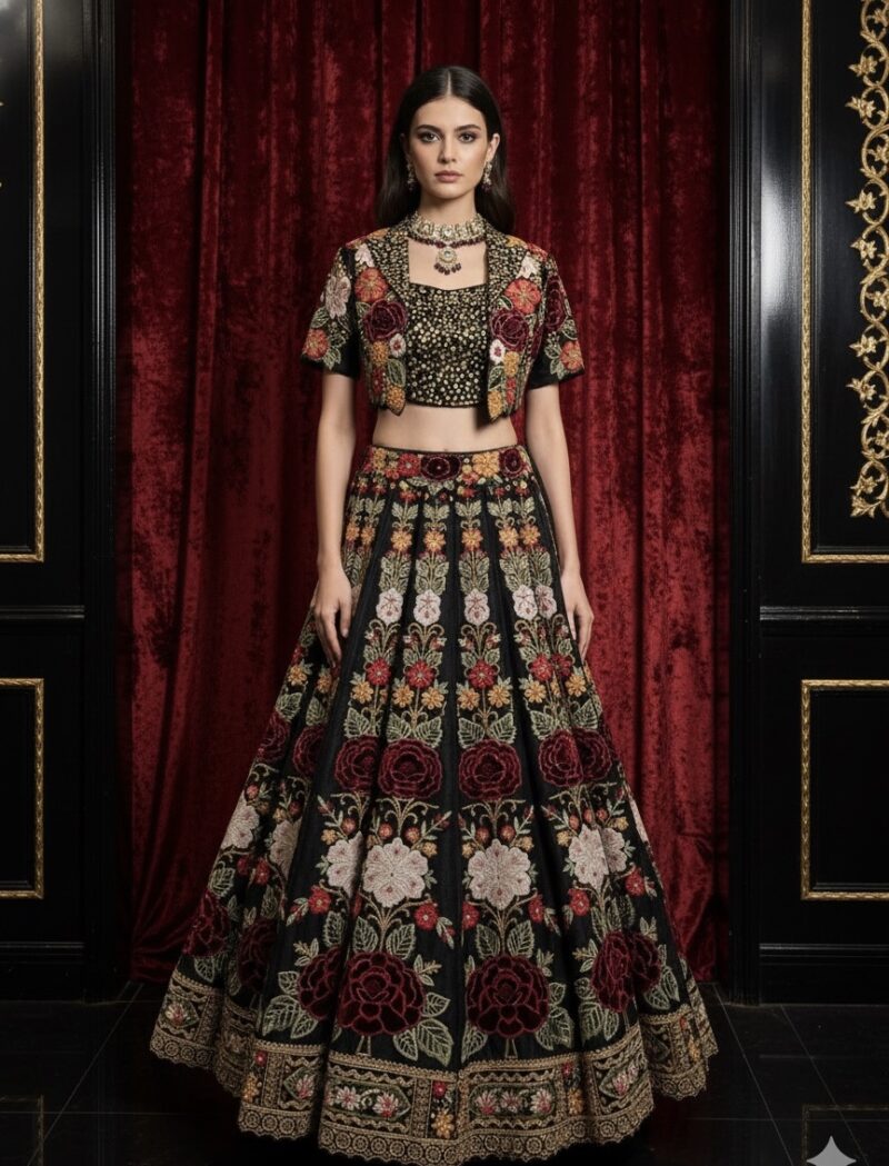 Midnight Garden Fusion Embroidered Lehenga
