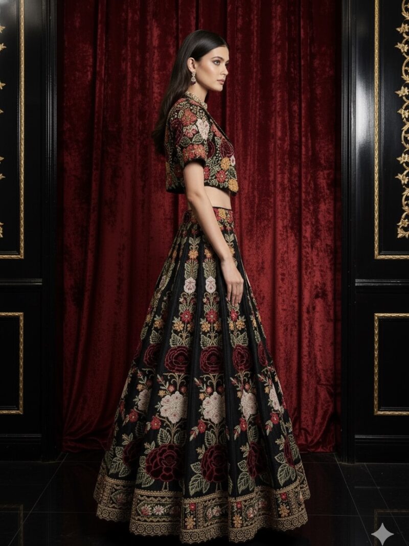 Midnight Garden Fusion Embroidered Lehenga
