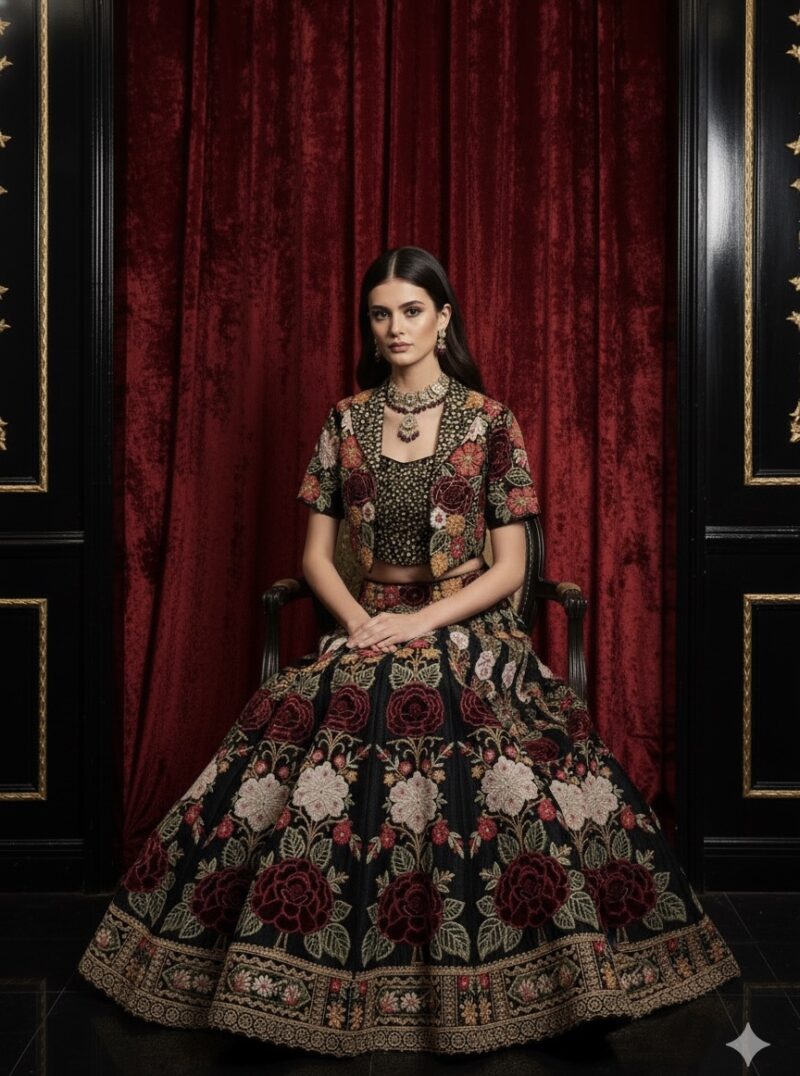 Midnight Garden Fusion Embroidered Lehenga