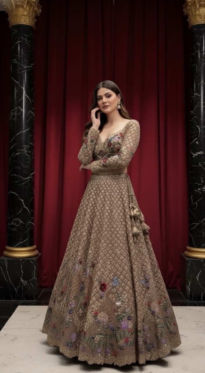 Champagne Garden Heritage Lehenga