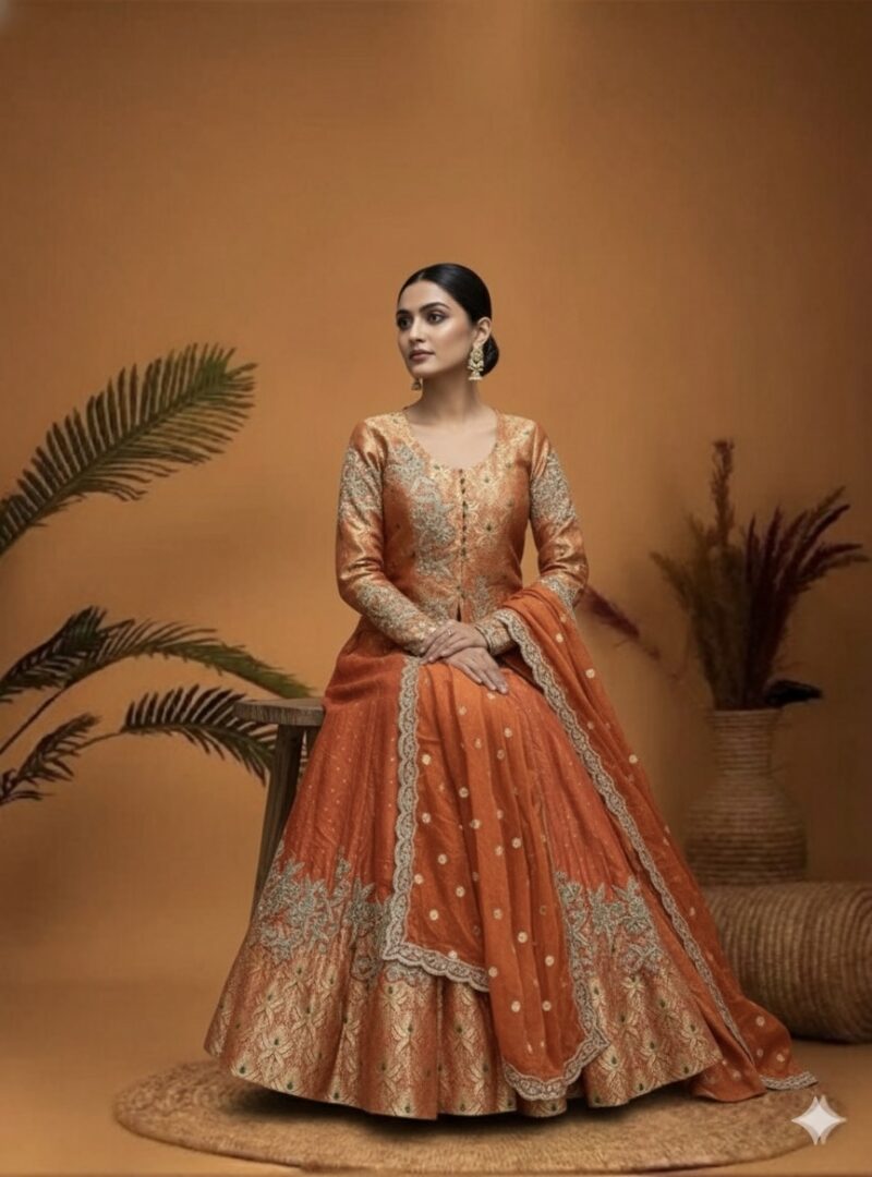 Tangerine Brocade Festive Set