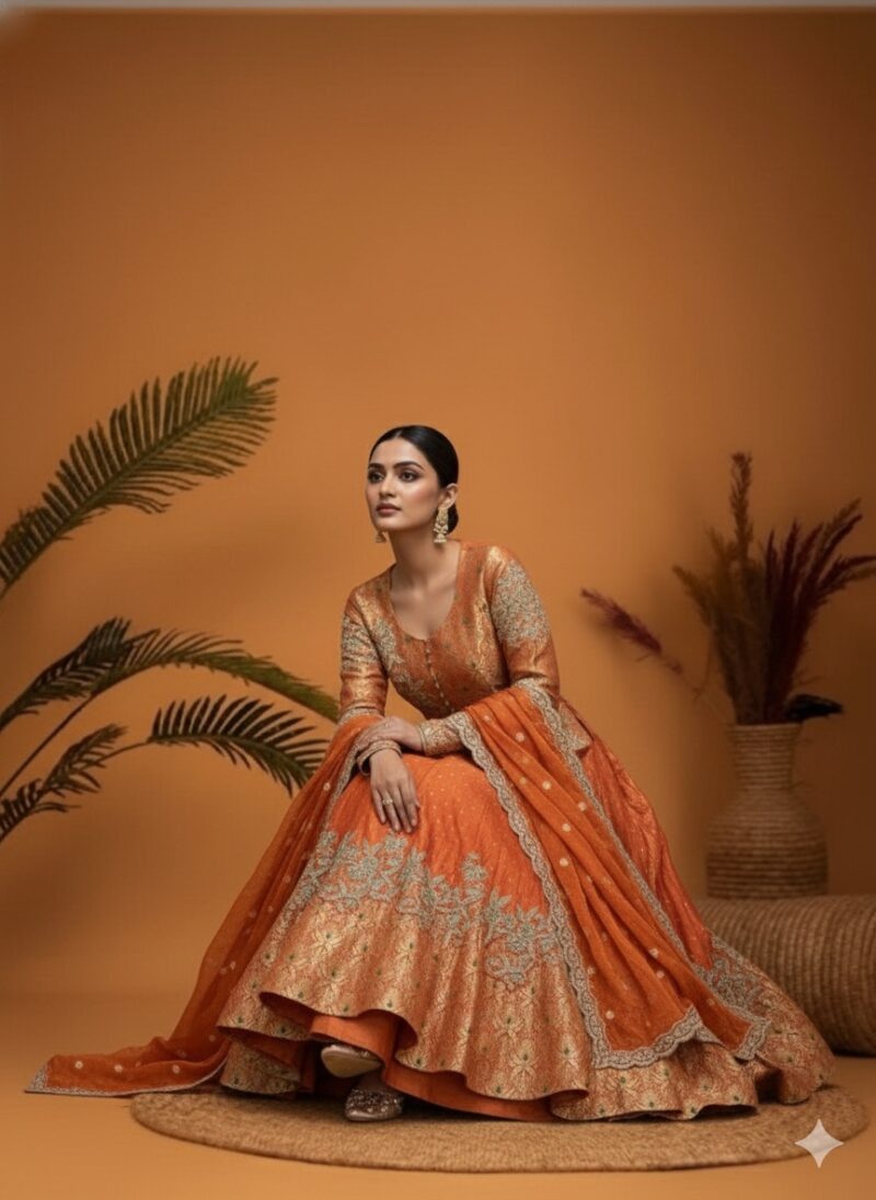 Tangerine Brocade Festive Set