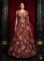 Floral Symphony Maroon Lehenga