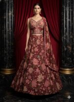 Floral Symphony Maroon Lehenga