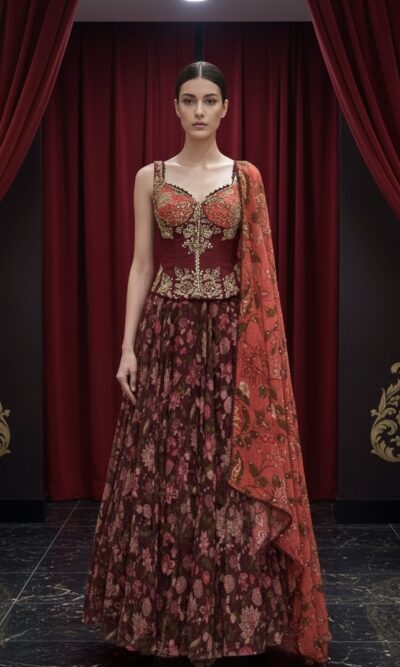Deep Rouge Floral Lehenga