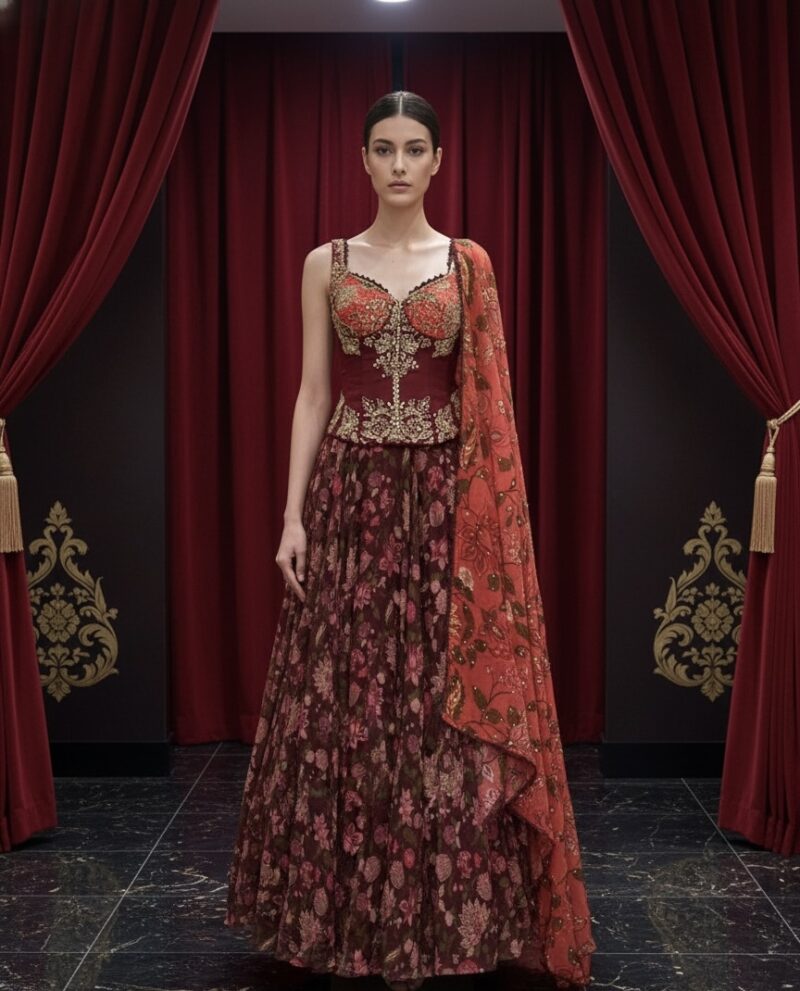Deep Rouge Floral Lehenga