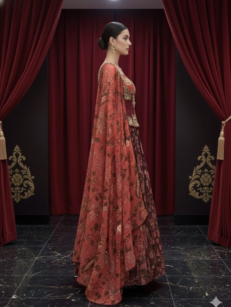 Deep Rouge Floral Lehenga