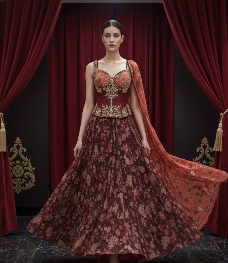 Deep Rouge Floral Lehenga