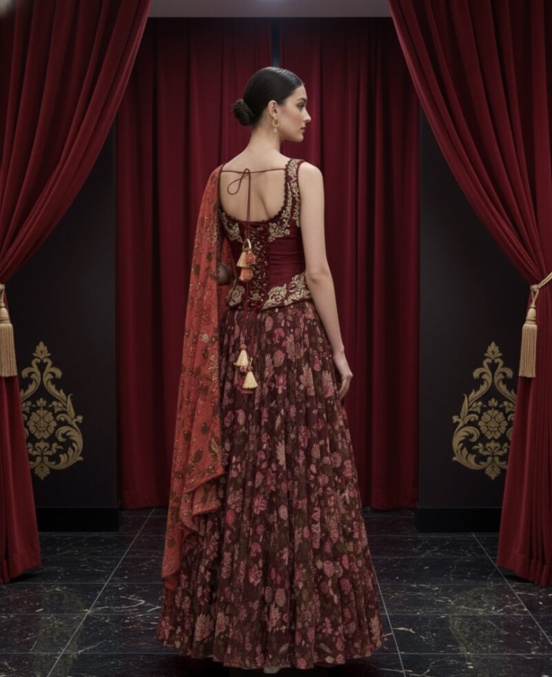 Deep Rouge Floral Lehenga