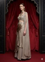 MIKU KUMAR Champagne Drape Elegance Ensemble