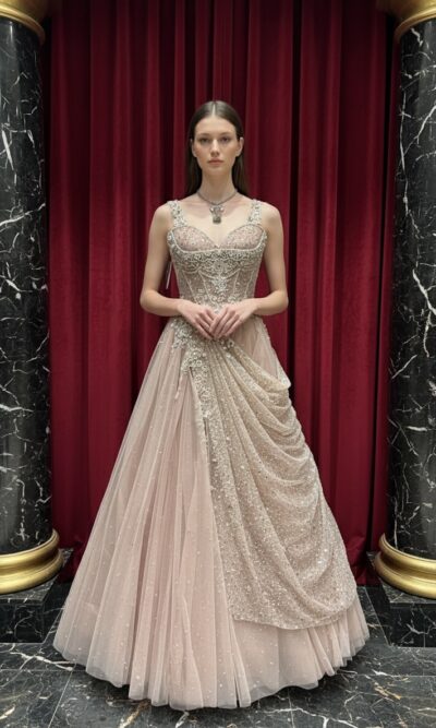 Blush Crystal Drape Gown