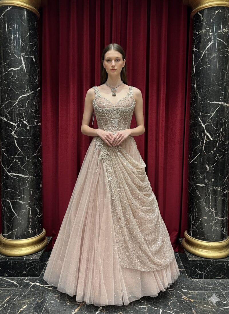 Blush Crystal Drape Gown