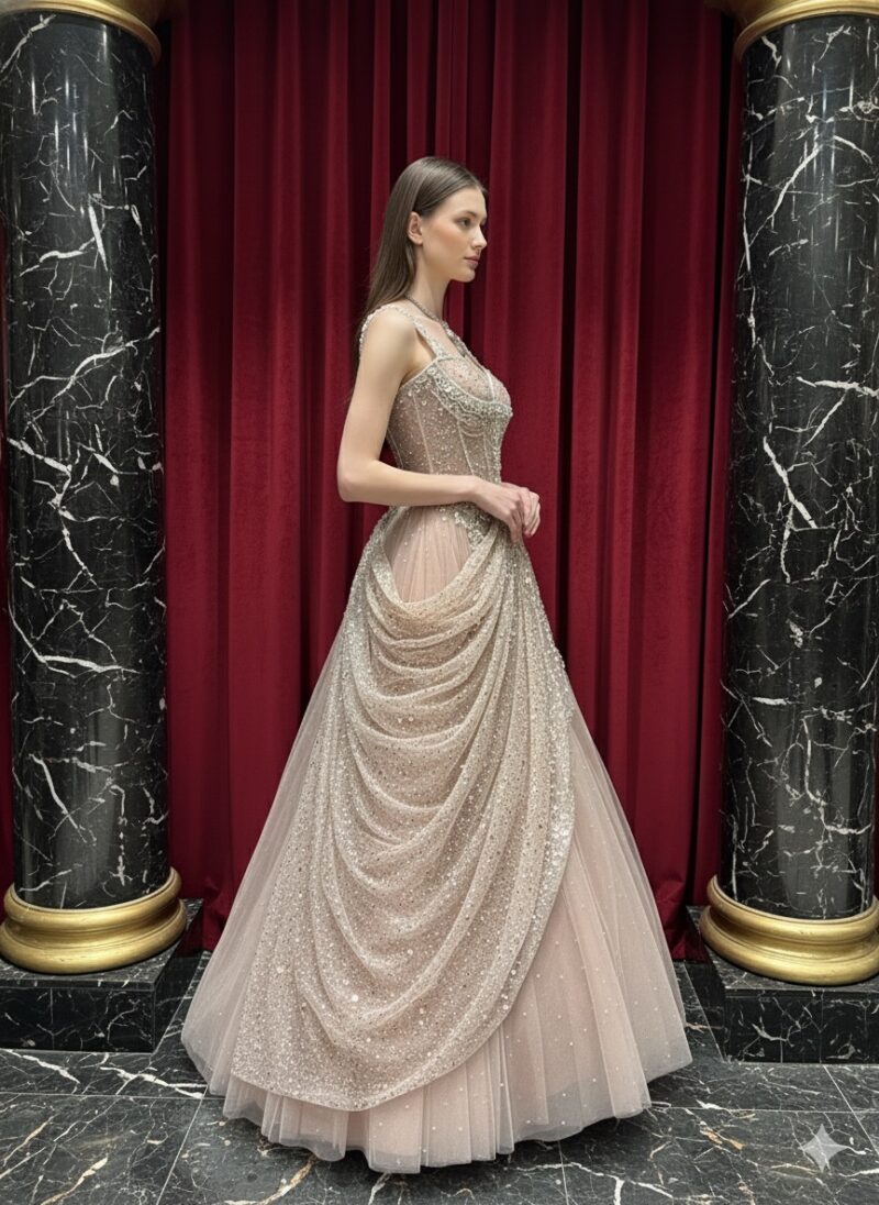 Blush Crystal Drape Gown