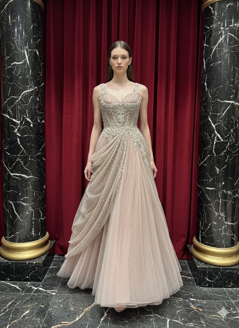 Blush Crystal Drape Gown